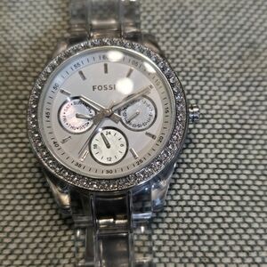 Fossil Silver Crystal-Embellished Watch